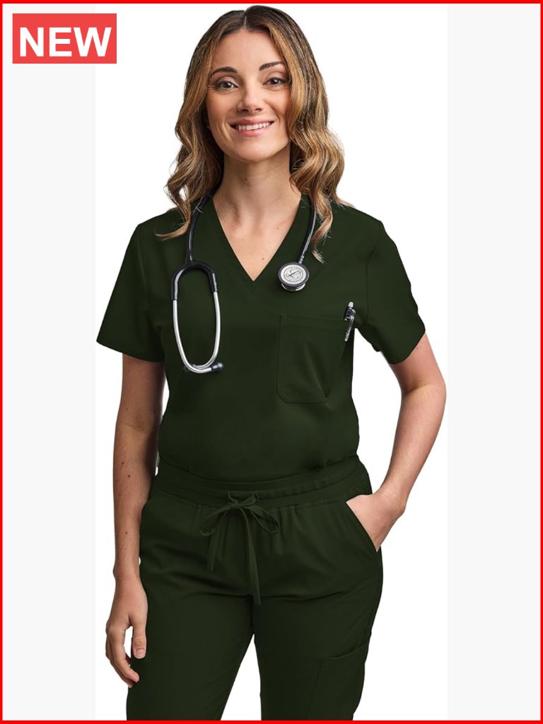 Tuck-In V-Neck Scrub Top, Stretch Fabric, Lightweight, Easy Care